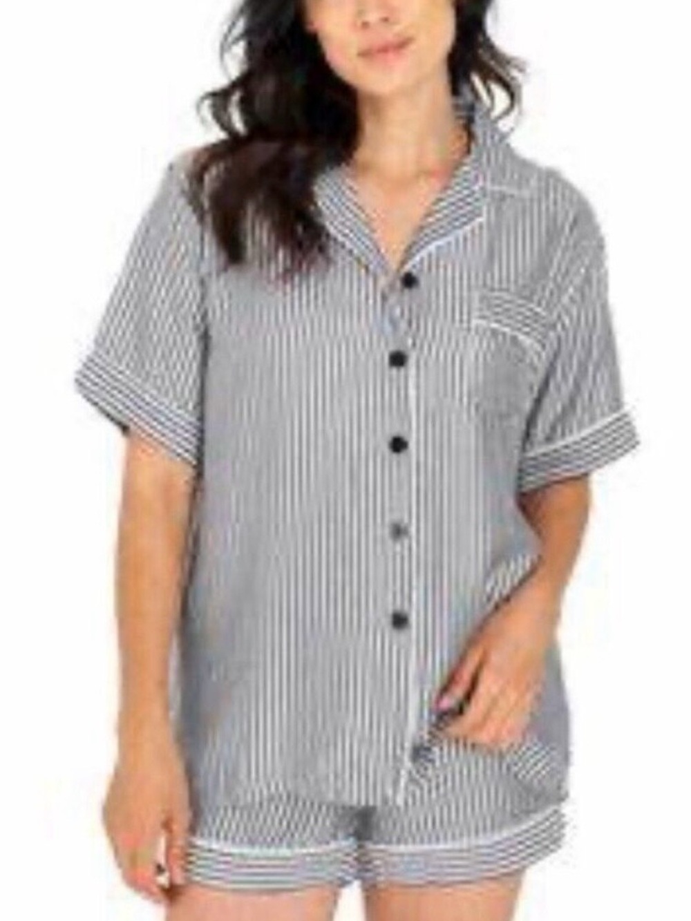 Ettitude Sateen Gray White Striped Short Sleeve PJ Shirt Bamboo‎ Sleepwear